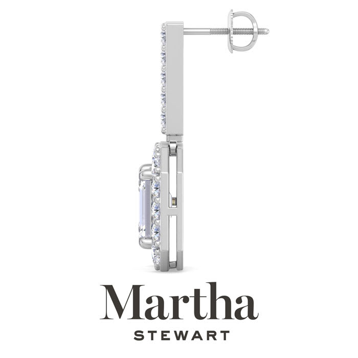 Martha Stewart 8 Carat Emerald Cut Lab Grown Diamond Drop Earrings In 14 Karat White Gold