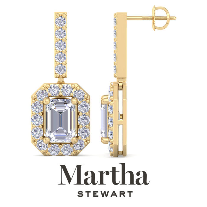 Martha Stewart 8 Carat Emerald Cut Lab Grown Diamond Drop Earrings In 14 Karat Yellow Gold