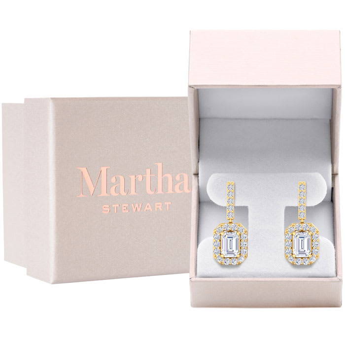 Martha Stewart 8 Carat Emerald Cut Lab Grown Diamond Drop Earrings In 14 Karat Yellow Gold