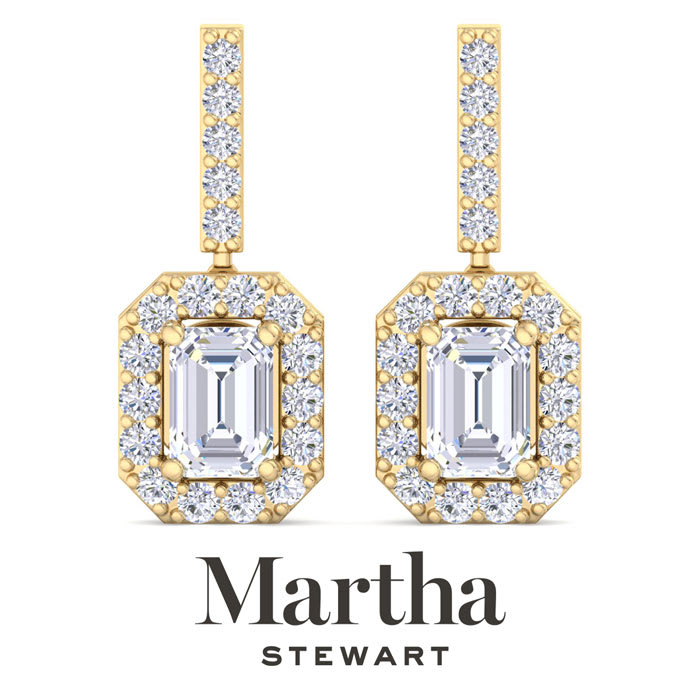 Martha Stewart 8 Carat Emerald Cut Lab Grown Diamond Drop Earrings In 14 Karat Yellow Gold