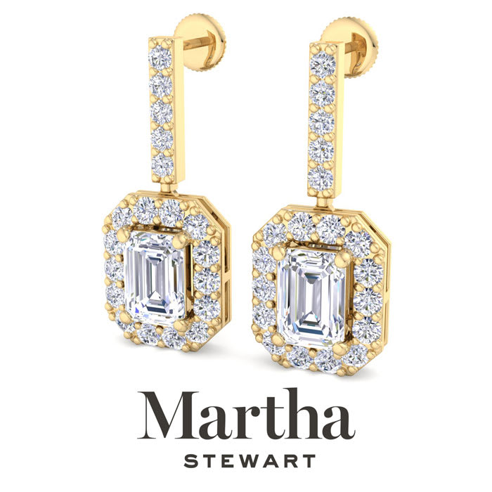 Martha Stewart 8 Carat Emerald Cut Lab Grown Diamond Drop Earrings In 14 Karat Yellow Gold