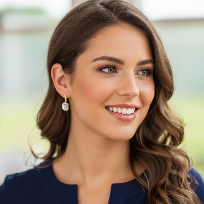 Martha Stewart 8 Carat Emerald Cut Lab Grown Diamond Drop Earrings In 14 Karat Yellow Gold