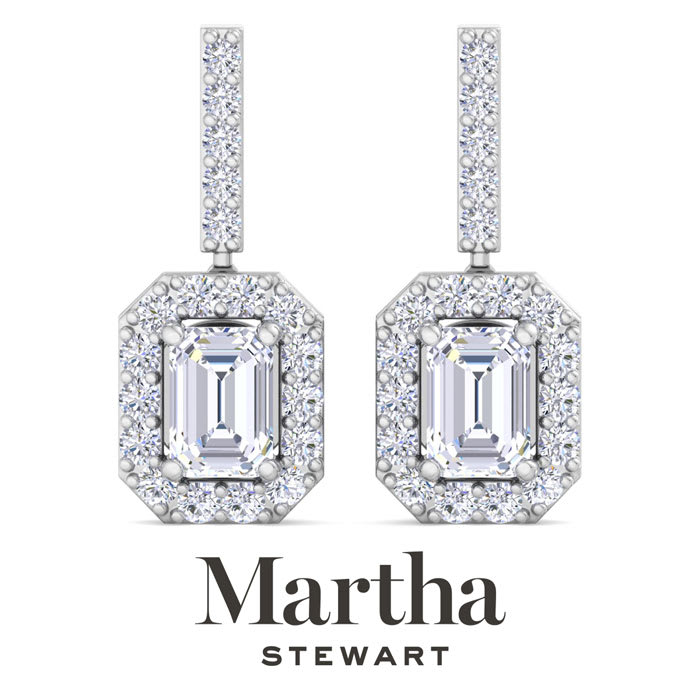 Martha Stewart 8 Carat Emerald Cut Lab Grown Diamond Drop Earrings In Sterling Silver