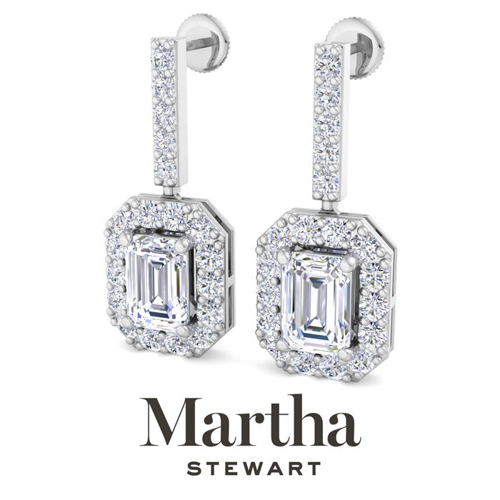 Martha Stewart 8 Carat Emerald Cut Lab Grown Diamond Drop Earrings In Sterling Silver