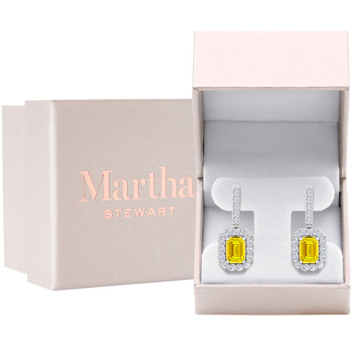 Martha Stewart 8 Carat Emerald Cut Fancy Yellow Lab Grown Diamond Drop Earrings In 14 Karat White Gold