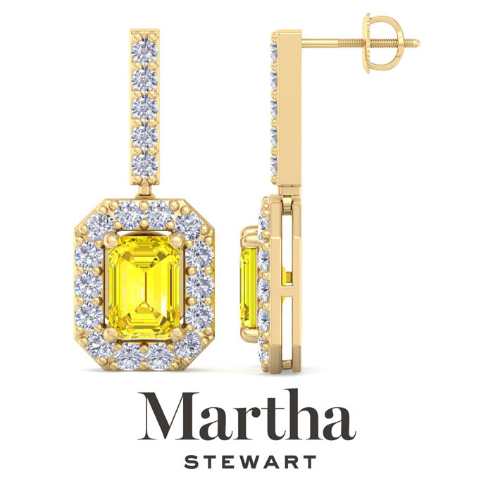 Martha Stewart 8 Carat Emerald Cut Fancy Yellow Lab Grown Diamond Drop Earrings In 14 Karat Yellow Gold