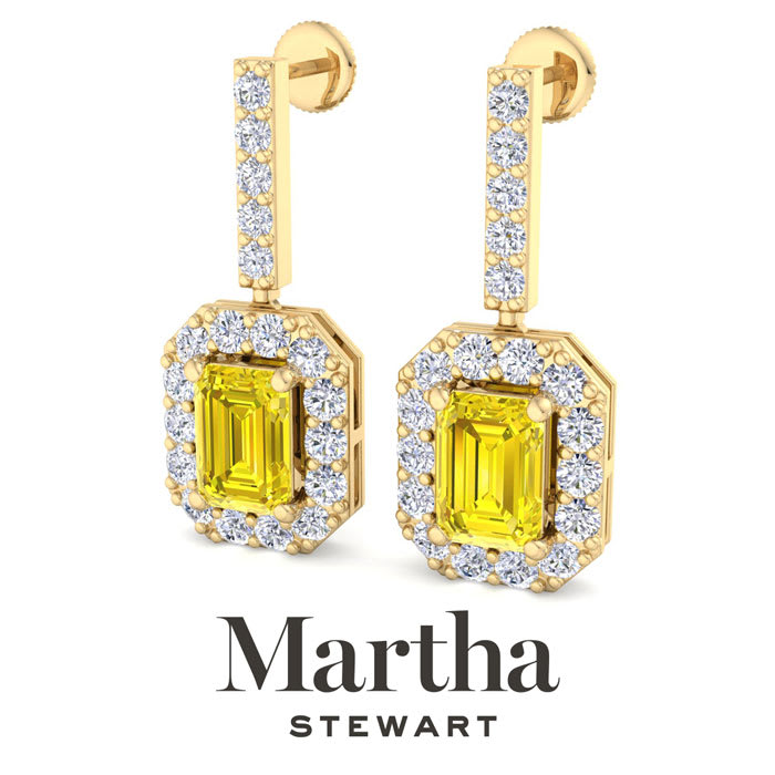 Martha Stewart 8 Carat Emerald Cut Fancy Yellow Lab Grown Diamond Drop Earrings In 14 Karat Yellow Gold
