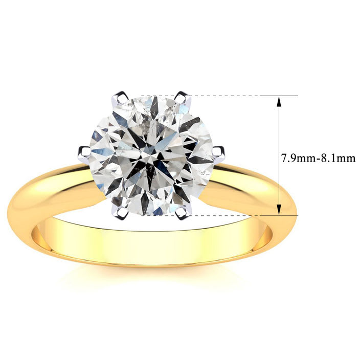 2 Carat Round Shape Lab Grown Diamond Ring In 14K Yellow Gold, Solitaire