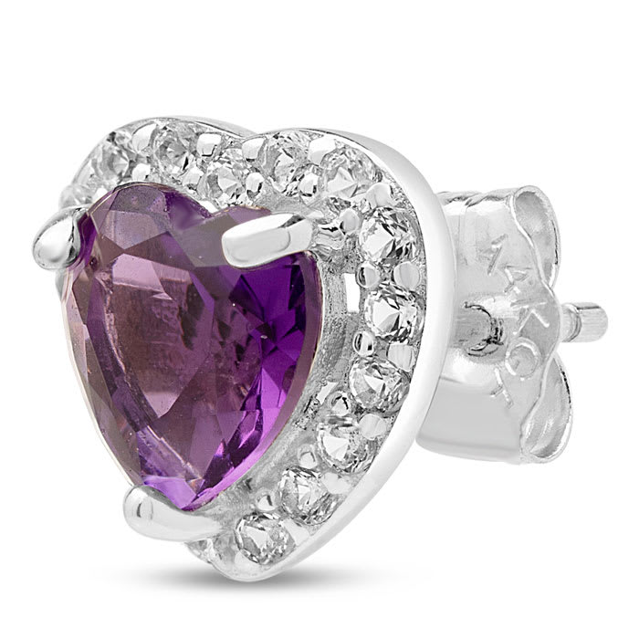 Estate Jewelry Heart Shaped Amethyst Halo Earrings In Sterling Silver