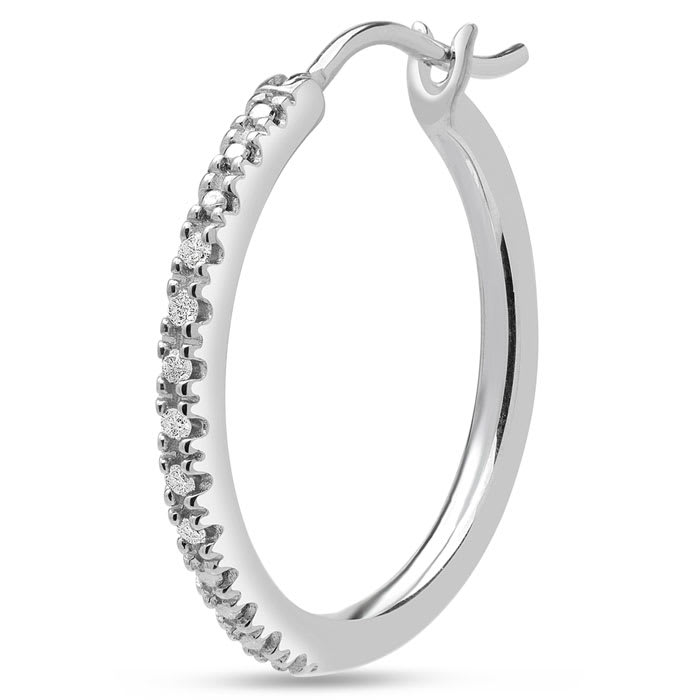 Estate Jewelry 1/10 Carat Diamond Hoops Earrings In Sterling Silver