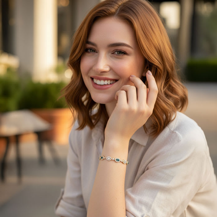 Estate Jewelry 9 Multi Color Lab Grown Diamond Bracelet in 14K Yellow Gold, 7 Inches