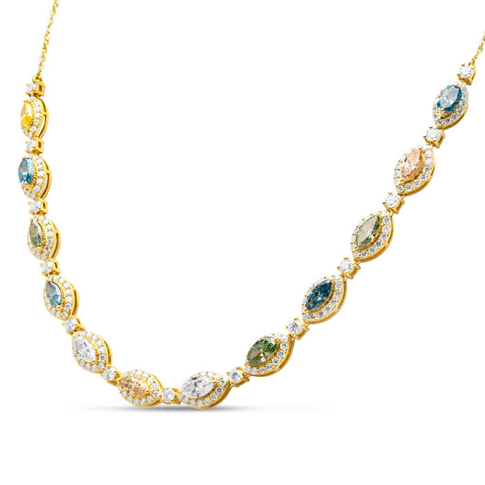 Estate Jewelry 8 1/2 Multi Color Lab Grown Diamond Necklace in 14K Yellow Gold, 16 Inches