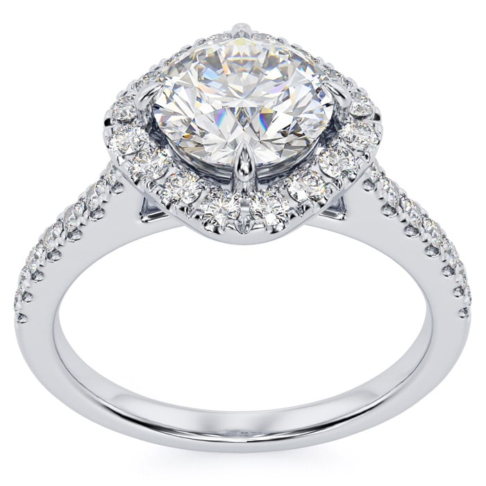 1 1/3 Carat Cushion Style Halo Diamond Engagement Ring in 14 Karat White Gold 