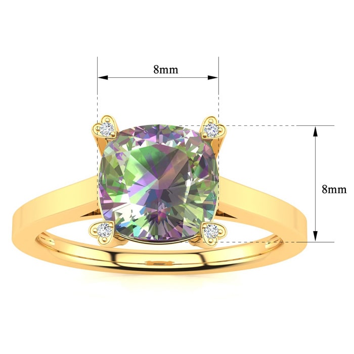 2 Carat Cushion Shape Mystic Topaz With Diamond Prongs in 10 Karat Yellow Gold