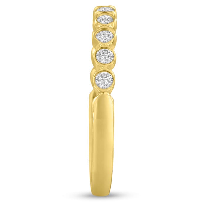 14 Karat Yellow Gold 1/4 Carat Bezel Set Diamond Eternity Band, H-I I1-I2, Ring Sizes 4 to 9 1/2