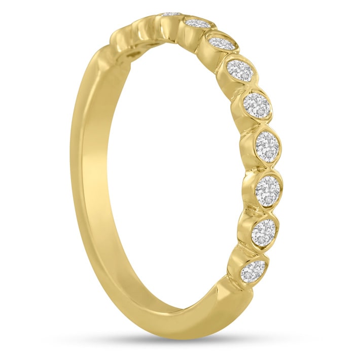 14 Karat Yellow Gold 1/4 Carat Bezel Set Diamond Eternity Band, H-I I1-I2, Ring Sizes 4 to 9 1/2