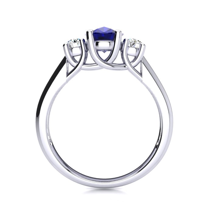 1 1/5 Carat Oval Shape Sapphire and Two Diamond Ring In 14 Karat White Gold