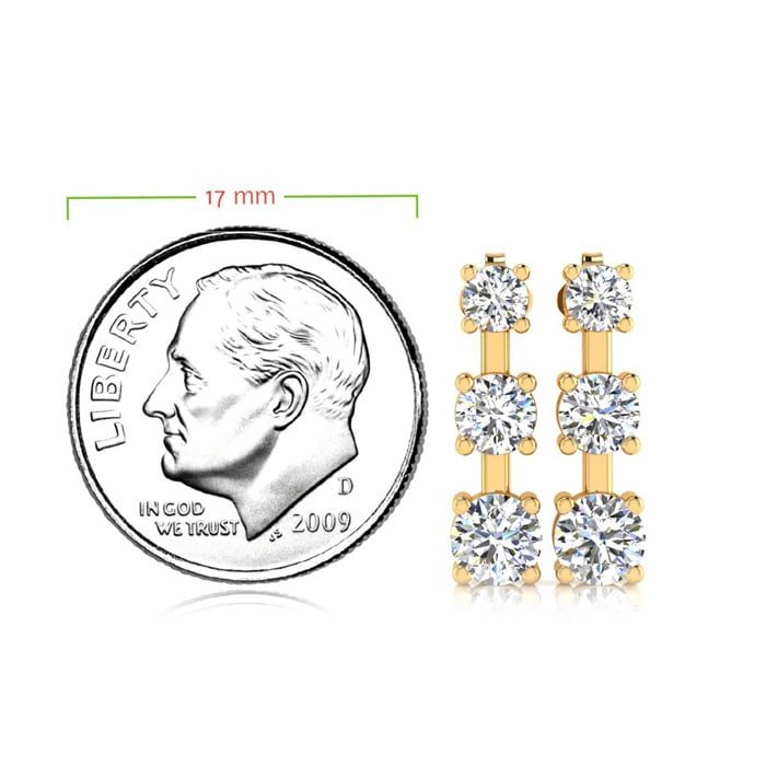 Diamond Drop Earrings: 1ct Three Diamond Drop Earrings In 14K Yellow Gold