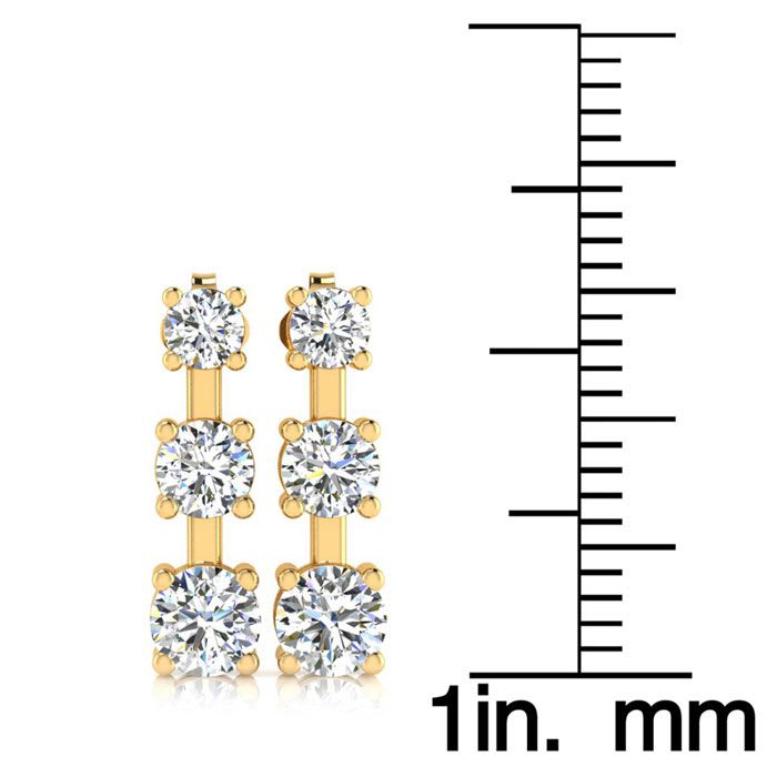 Diamond Drop Earrings: 1ct Three Diamond Drop Earrings In 14K Yellow Gold