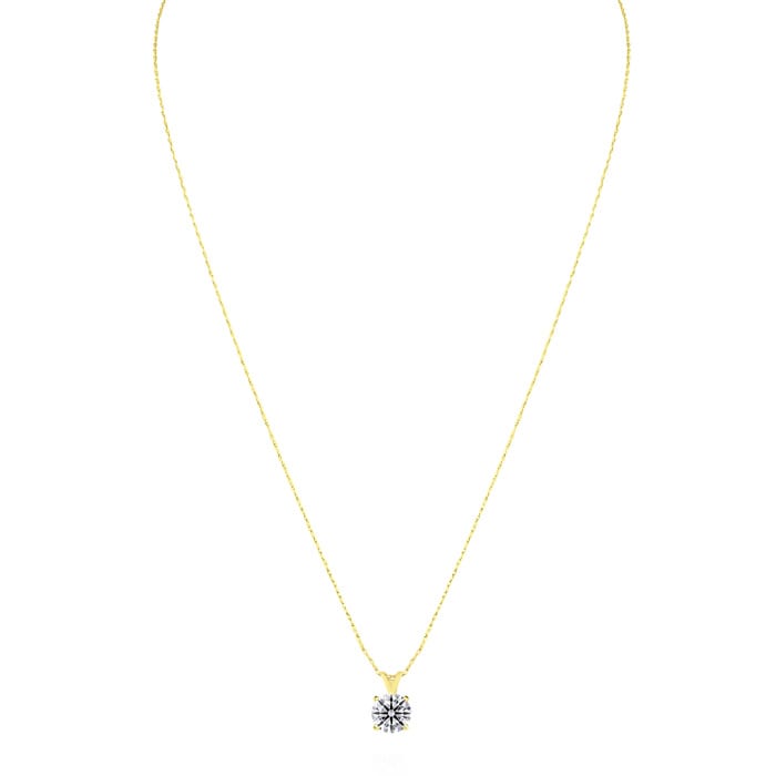 1 Carat Round Shape Lab Grown Diamond Solitaire Necklace In 14K Yellow Gold