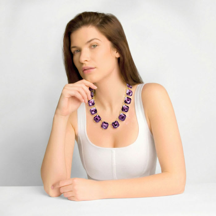 Martha Stewart Cushion Crystal Statement Necklace, Purple