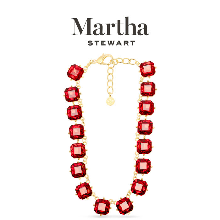Martha Stewart Cushion Crystal Statement Necklace, Red