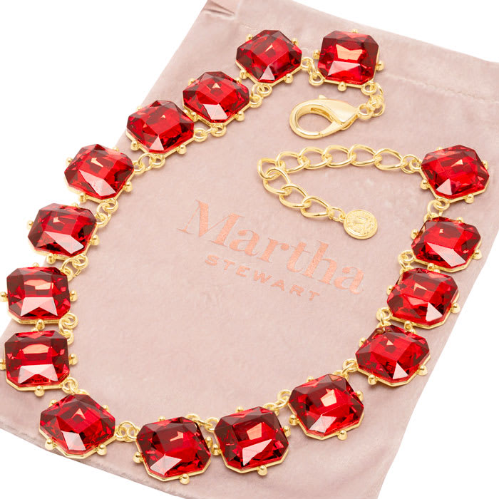 Martha Stewart Cushion Crystal Statement Necklace, Red