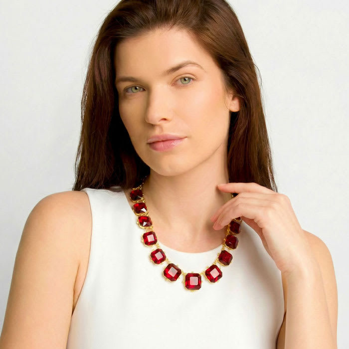 Martha Stewart Cushion Crystal Statement Necklace, Red