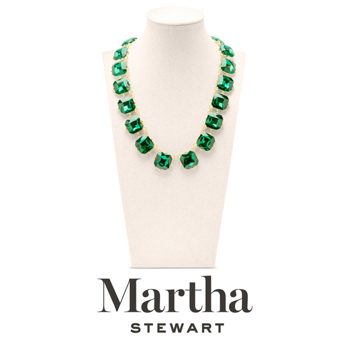 Martha Stewart Cushion Crystal Statement Necklace, Green