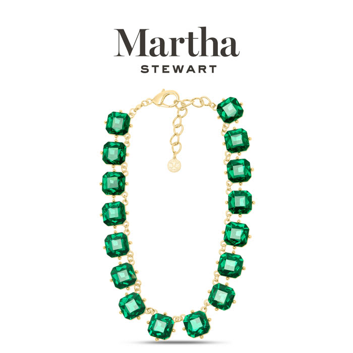 Martha Stewart Cushion Crystal Statement Necklace, Green