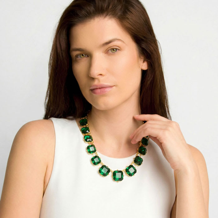 Martha Stewart Cushion Crystal Statement Necklace, Green