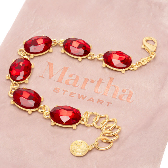 Martha Stewart Oval Crystal Statement Bracelet, Red
