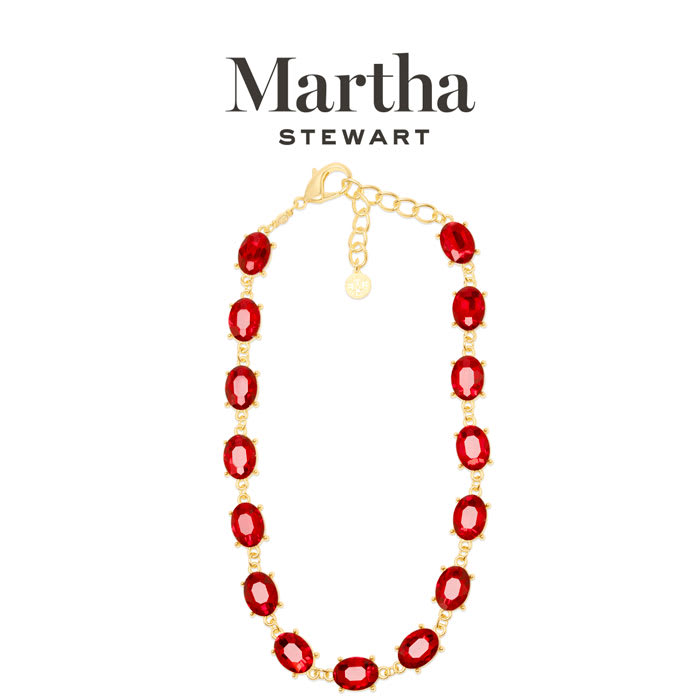 Martha Stewart Oval Crystal Statement Necklace, Red