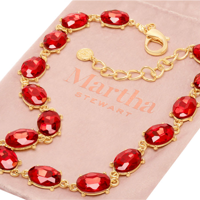 Martha Stewart Oval Crystal Statement Necklace, Red