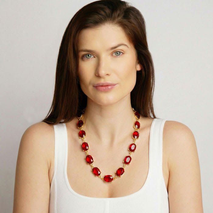 Martha Stewart Oval Crystal Statement Necklace, Red