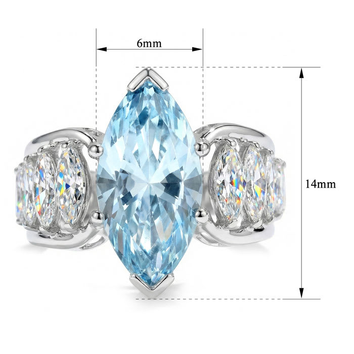Estate Jewelry 6.27 Carat Blue and White Lab Grown Diamond Marquise Statement Ring In 14K White Gold, Size 7