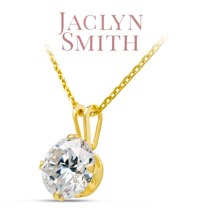 Jaclyn Smith 1/4 Carat Moissanite Solitaire Necklace In Yellow Gold With Free Chain