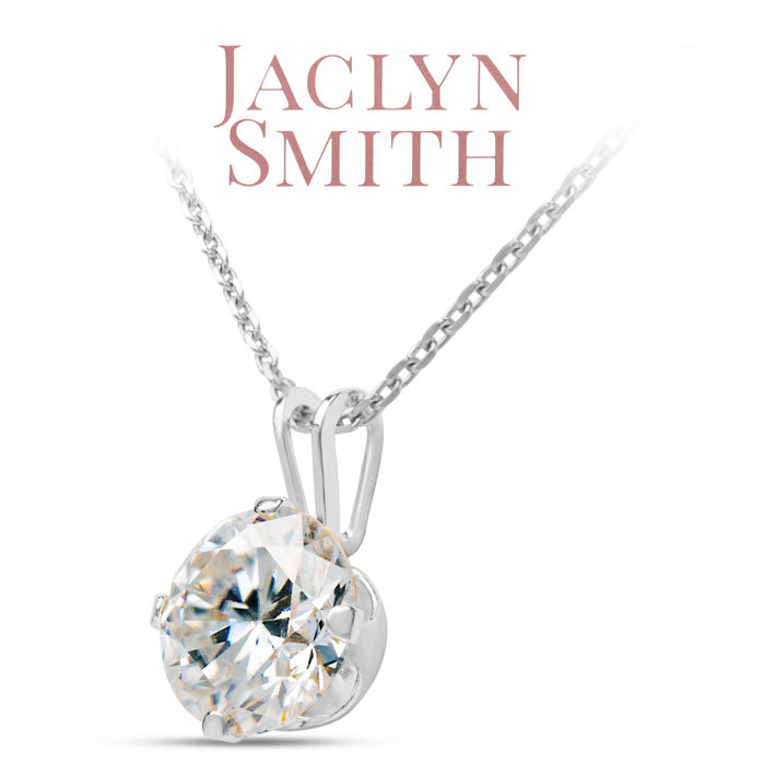 Jaclyn Smith 1/2 Carat Moissanite Solitaire Necklace In White Gold With Free Chain
