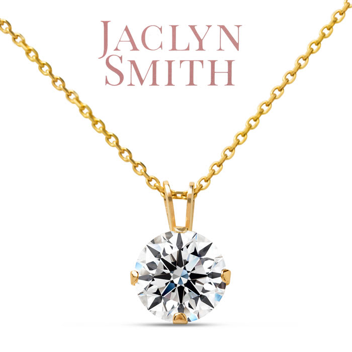 Jaclyn Smith 1/2 Carat Moissanite Solitaire Necklace In Yellow Gold With Free Chain