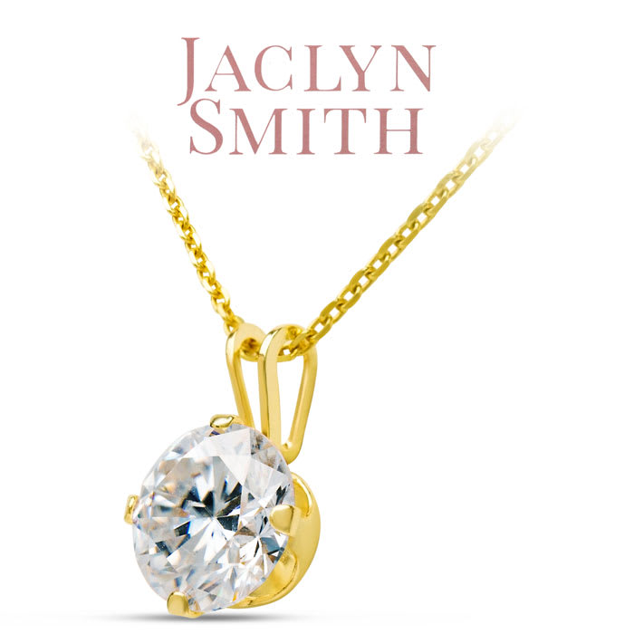 Jaclyn Smith 1 Carat Moissanite Solitaire Necklace In Yellow Gold With Free Chain