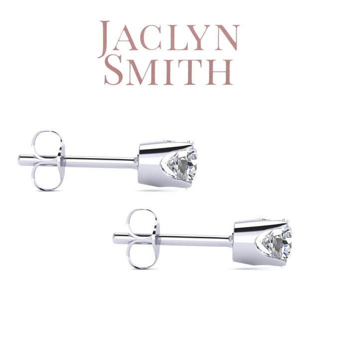 Jaclyn Smith 1/2 Carat Round Moissanite Stud Earrings in White Gold