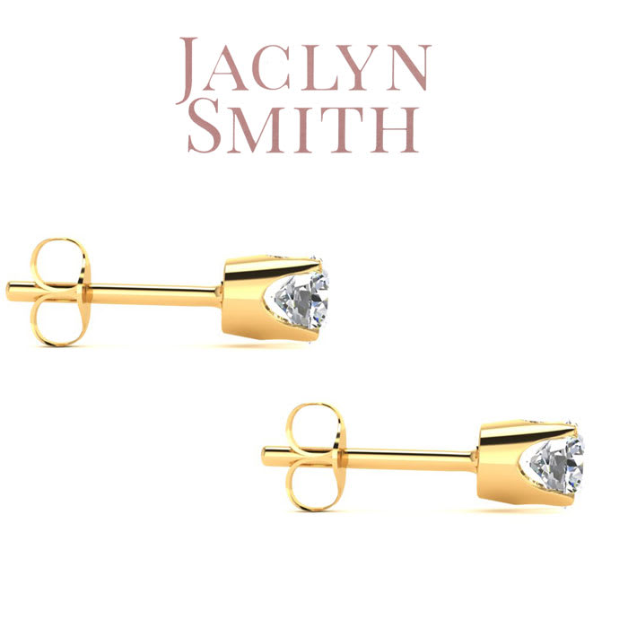 Jaclyn Smith 1/2 Carat Round Moissanite Stud Earrings in Yellow Gold