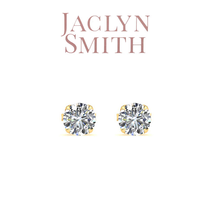 Jaclyn Smith 1/2 Carat Round Moissanite Stud Earrings in Yellow Gold