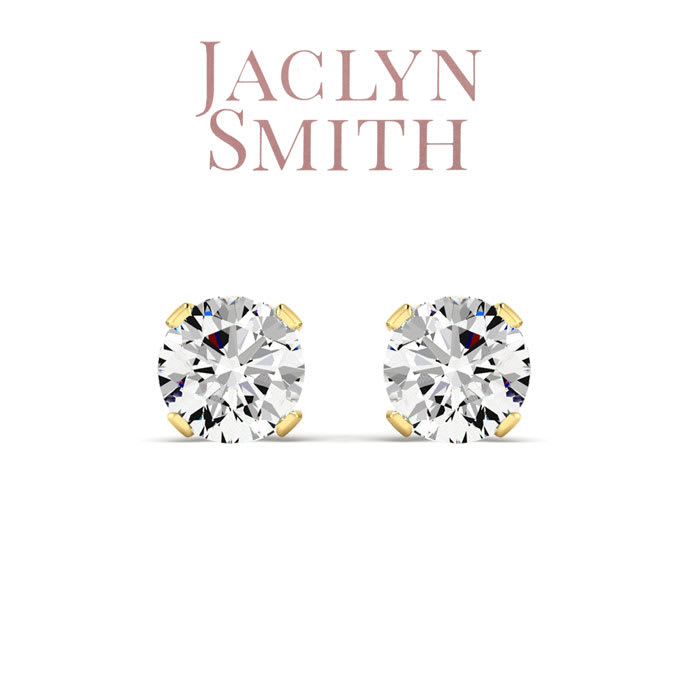 Jaclyn Smith 1 Carat Moissanite Screw Back Stud Earrings In Yellow Gold.  Fiery Amazing And Look Exactly Like Diamond!