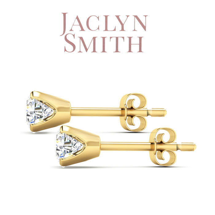 Jaclyn Smith 1 Carat Moissanite Screw Back Stud Earrings In Yellow Gold.  Fiery Amazing And Look Exactly Like Diamond!
