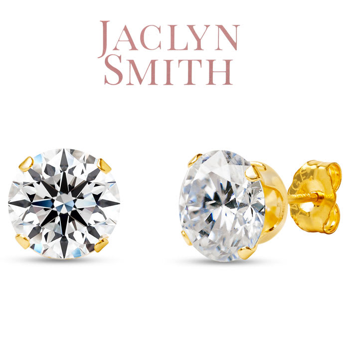 Jaclyn Smith 4 Carat Moissanite Stud Earrings In Yellow Gold. Big, Fiery, Fabulous! 