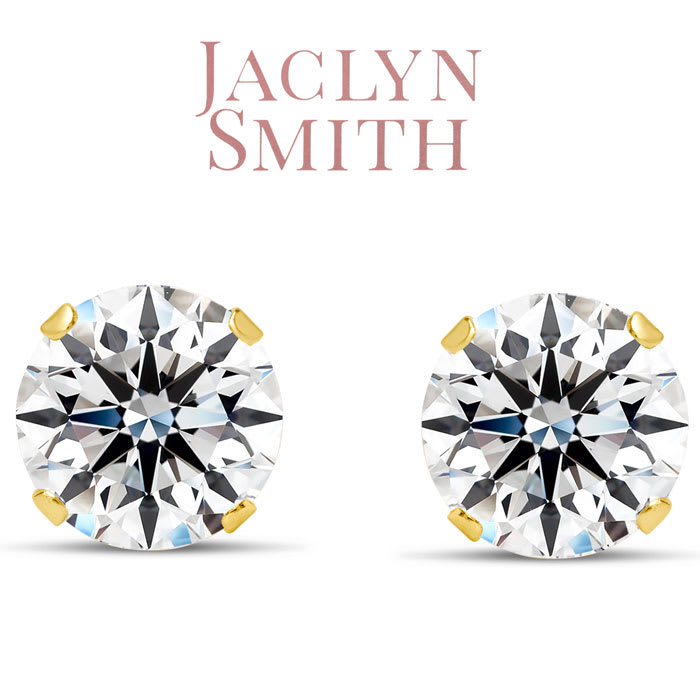 Jaclyn Smith 4 Carat Moissanite Stud Earrings In Yellow Gold. Big, Fiery, Fabulous! 