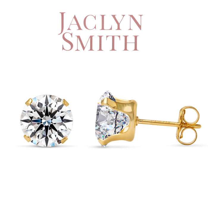Jaclyn Smith 4 Carat Moissanite Stud Earrings In Yellow Gold. Big, Fiery, Fabulous! 
