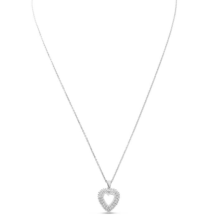 Estate Jewelry 3/8 Carat Real Diamond Heart Necklace In Sterling Silver, 18 Inches