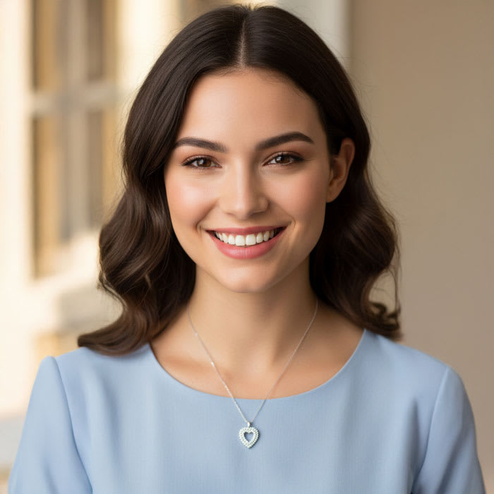 Estate Jewelry 3/8 Carat Real Diamond Heart Necklace In Sterling Silver, 18 Inches